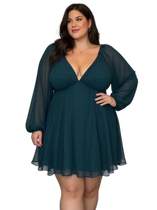City Chic Dresses & Skirts - NWT City Chic Deep Teal Flirty Flounce Dress XXL (Plus 22/24) Balloon Sleeve
